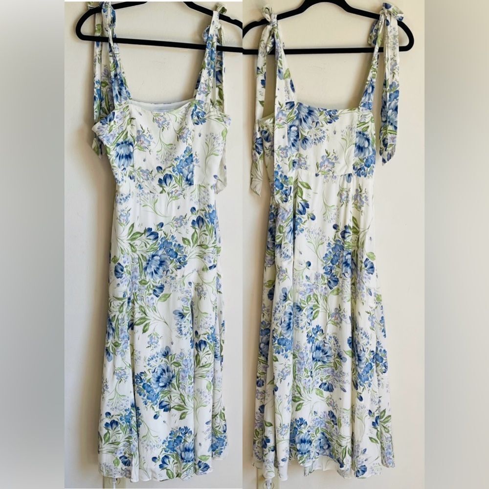 Yumi Kim White Floral Tie-Shoulder Sundress with Blue & Green Print